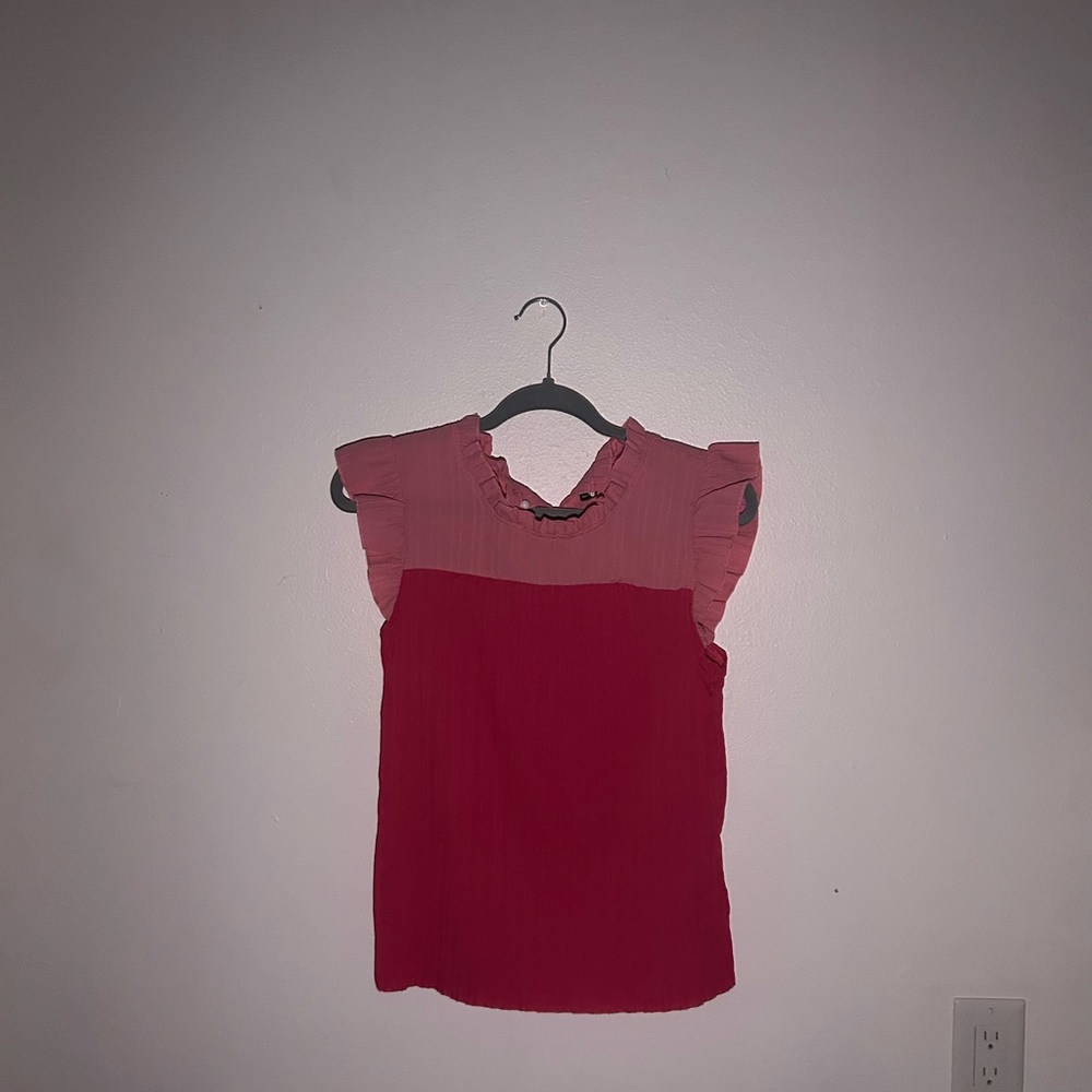 Pink and Red Ruffle Sleeve Blouse